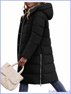 Women Long Puffer Coat Quilted Hooded Winter Down Jacket Warm Parka
